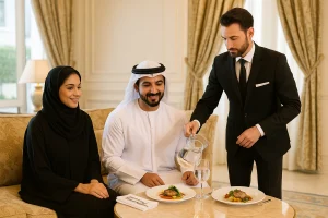 Butler serving couple