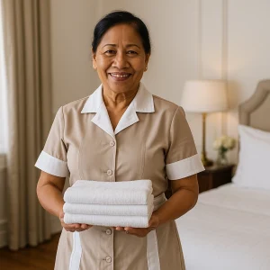 Elegant Filipino housekeeper in uniform