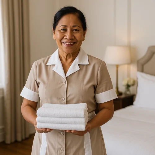 Elegant Filipino domestic staff in uniform