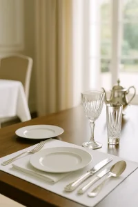 Formal table prepared for service inside a private residence