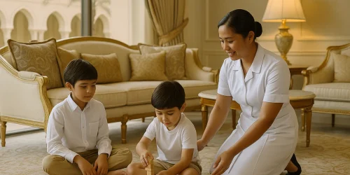 Picture of temp housekeeper nanny at work looking after children