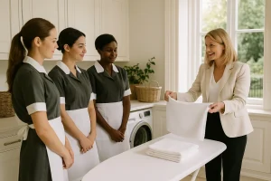 Housekeeping training demonstration in a private household environment