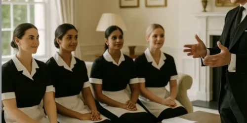 Professional housekeeper working within a luxury private household during structured training