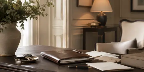 Elegant interior desk scene representing private household staff recruitment and role clarity